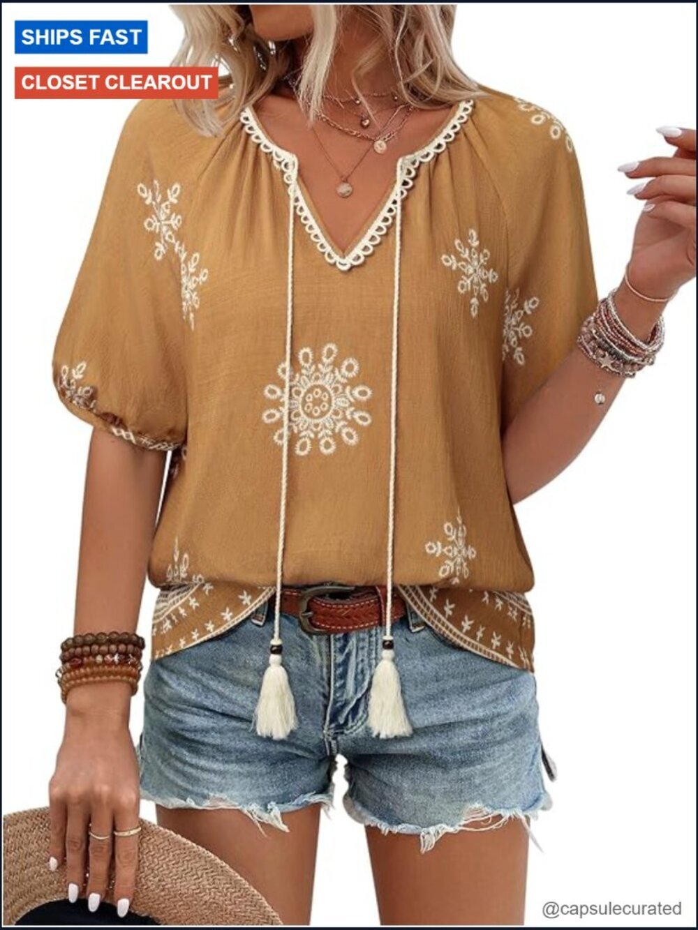 Women's Boho Floral Blouse Short Sleeve V Neck Tie Front Summer Tops